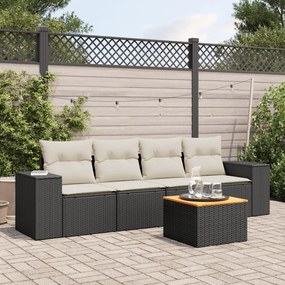 Set Divani da Giardino 5 pz con Cuscini in Polyrattan Nero