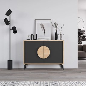 Cassettiera bassa in rovere decorato in nero-naturale 110x82 cm Vae - Marckeric