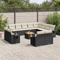 Set Divani da Giardino 13pz con Cuscini Nero in Polyrattan 3224831