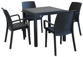 CALIGOLA - set tavolo in resina effetto rattan cm 80 x 80 x 74 h con 4 poltrone Alma