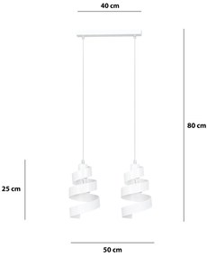 Lampadario Moderno 2 Luci Tristano In Acciaio Bianco Con Fasce A Spirale