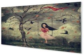 Pannello paraschizzi cucina Rocce delle nuvole della ragazza degli uccelli dell'albero 100x50 cm
