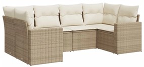 Set divano da giardino 6 pz con cuscini beige in polyrattan