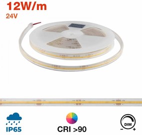 Striscia LED COB - IP65 - 12W/m - 5m - CRI90 - 24V Colore Bianco Freddo 5.700K