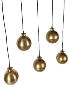 Lampada a sospensione industriale bronzo con legno 5 luci - Haicha