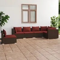 Set Divani da Giardino 6 pz con Cuscini in Polyrattan Marrone 3102323