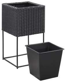 Letti Rialzati da Giardino 3 pz in Polyrattan Nero