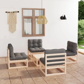 Set divani da giardino 5 pz con cuscini legno massello di pino