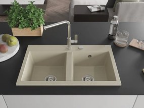 Mexen Hektor lavello in granito a 2 vasche 800 x 480 mm, beige, sifone cromato - 6521802000-69