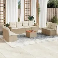 Set Divano da Giardino 9 pz con Cuscini Beige in Polyrattan 3224084