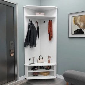 Mobile Da Ingresso Ad Angolo Con Appendiabiti E Vano Scarpiera Valis Bianco