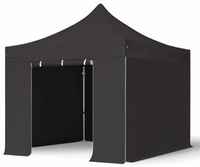 TOOLPORT 3x3m gazebo pieghevole PVC con laterali, PROFESSIONAL alluminio, nero - (59136)