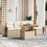 Set Divano da Giardino 6 pz con Cuscini Beige in Polyrattan 3271730