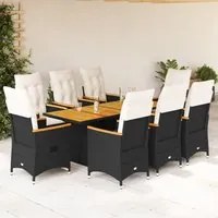 Set da Pranzo da Giardino 9 pz con Cuscini Nero in Polyrattan 3276842