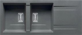 Lavello integrato 2 vasche in granito grigio PYRAMIS Kartesio L 50 x L 116 cm, reversibile