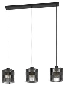 Lampadario A Sospensione Minimal Segovia Acciaio Nero Legno 3 Luci E27