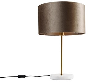 Lampada da tavolo ottone con paralume in velluto tortora 35 cm - Kaso