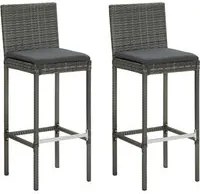 Sgabelli da Bar con Cuscini 2 pz Grigi in Polyrattan 316669