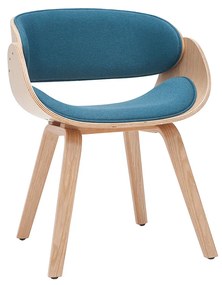 Sedia design tessuto blu anatra e legno chiaro BENT