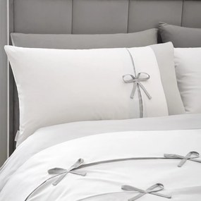 Set copripiumino e federa bianco e grigio per letto matrimoniale e per letto esteso 230x220 cm Milo Bow – Catherine Lansfield