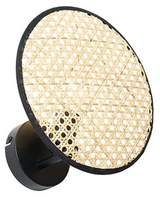 Applique da parete rustica nera con rattan 25 cm - Kata