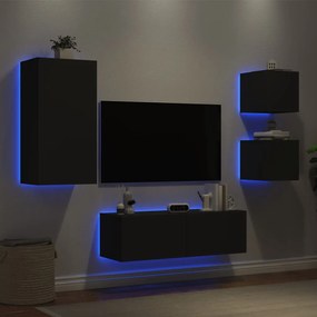 Mobili Tv A Muro 4pz Con Luci Led Neri /