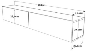 Mobile Tv Sospeso 180x32x30 Effetto Legno Rovere E Verde Salvia Frame