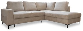 Divano letto angolare in velluto a coste beige (angolo destro) Lofty Lilly - Miuform