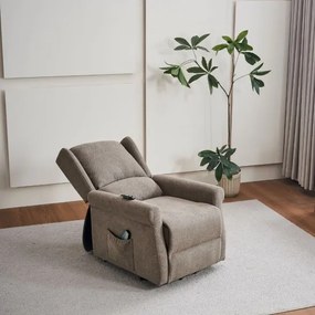 Poltrona Alzapersona Reclinabile 2 Motori Tasmania Tessuto Coffee