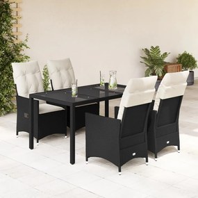 Set da pranzo da giardino 5 pz nero con cuscini in polyrattan