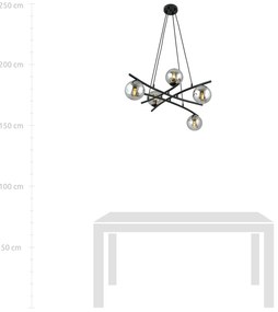 Lampadario Moderno Cadmo Acciaio Nero Grigio 5 Luci E14 Ip20