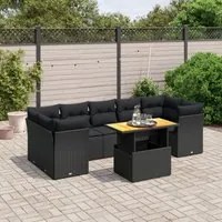 Set Divani da Giardino con Cuscini 8 pz Nero in Polyrattan 3270698