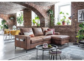 Divano letto vintage in similpelle marrone, angolo destro Lofty Lilly - Miuform