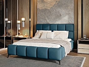 Letto matrimoniale con box contenitore California - 180 x 200 cm , Tessuto azzurro