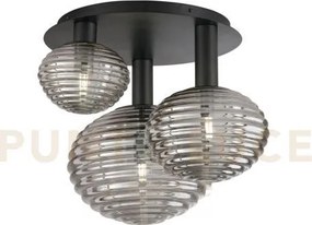 Plafoniera ripple nera 3 luci attacco e27 53,5x39x48cm in vetro sof...