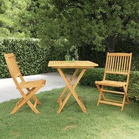 Set Da Pranzo Da Giardino 3 Pz Pieghevole İn Massello Di Acacia /