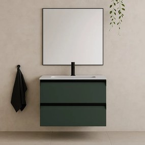Mobile da bagno sospeso sotto lavabo L 59.5 x H 40 x P 45.5 cm verde laccato opaco, 2 cassetti Fusion
