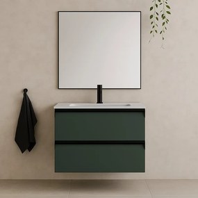 Mobile da bagno sotto lavabo Fusion verde laccato opaco L 59.5 x H 40 x P 45.5 cm 2 cassetti, lavabo non incluso