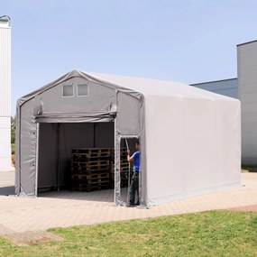 TOOLPORT 6x6 m tendostruttura, altezza 3,0m porta a pacchetto, PVC 850, grigio, con statica (sottofondo in cemento) - (94107)
