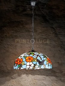 Sospensione tiffany d.50cm butterfly 3 luci attacco e27 in vetro