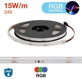 Striscia LED COB RGB DIGITALE RUNNING 15W/m, 24V, WS2811, IP67 Colore RGB