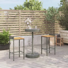 Set Bar Giardino 3pz Grigio Polyrattan E Legno Massello Acacia /