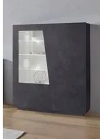 Vetrina moderna con anta a vetro, Made in Italy, Credenza con luce LED bianca, Vetrinetta da soggiorno, cm 120x43h146, Grigio Ardesia