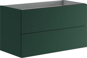 Cassettiera Opera con 2 cassetti, cannettato laccato opaco verde foresta L89,5 H50 P45,5 cm