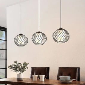 Lindby lampada a sospensione Cedrice, a 3 luci, nero, metallo, E27
