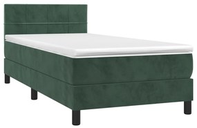 Letto a molle con materasso e led verde scuro 90x190 cm velluto
