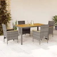 Set Pranzo Giardino 5 pz con Cuscini Grigio Polyrattan Acacia 3278635