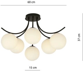 Lampadario da Soffitto in Acciaio e Vetro BOSTON 6 Nero 6xE14
