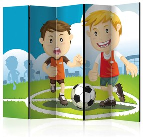 Paravento Campo II: personaggi sportivi che giocano a calcio sul campo