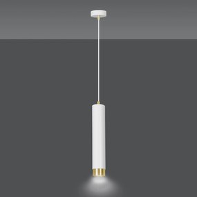 Sospensione 1 Luce Brunilde In Acciaio Bianco Con Tubolare In Bianco E Oro